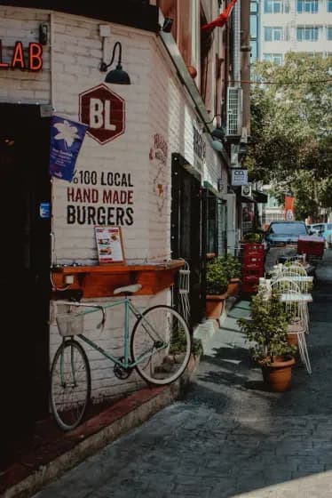 A burger restaurant exterior